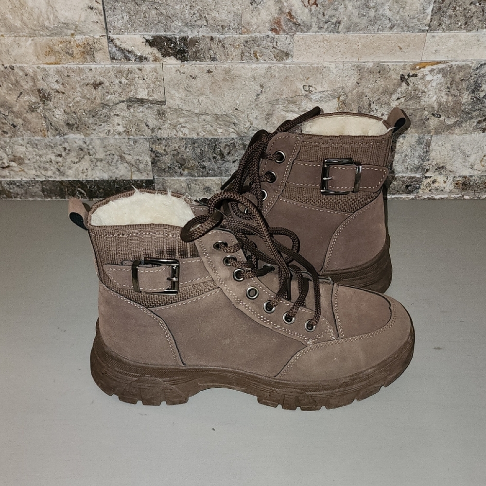 Vogue Brown Lace-Up Ankle Boots with Buckle